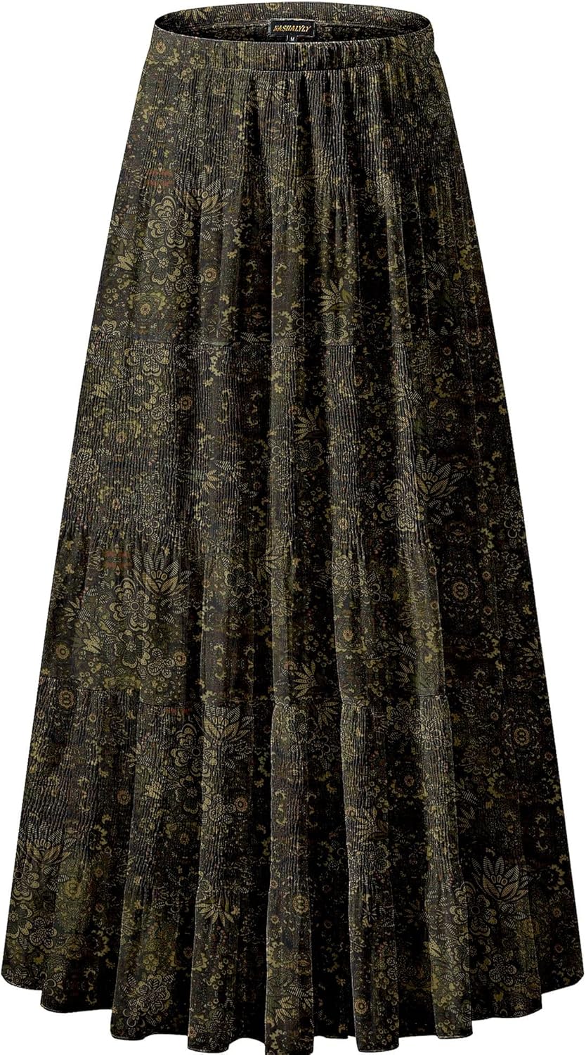 Manufacturer  NASHALYLY Women's Chiffon Elastic High Waist Pleated A-Line Flared Maxi Skirts