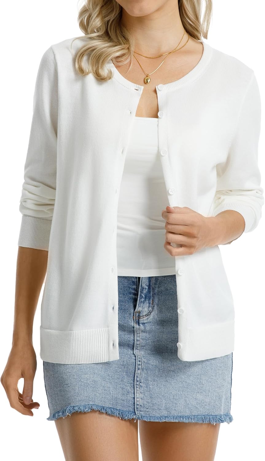 Manufacturer  QUALFORT Women's 100% Cotton Lightweight Cardigans Long Sleeve Knitted Button Down Sweater   sweaters