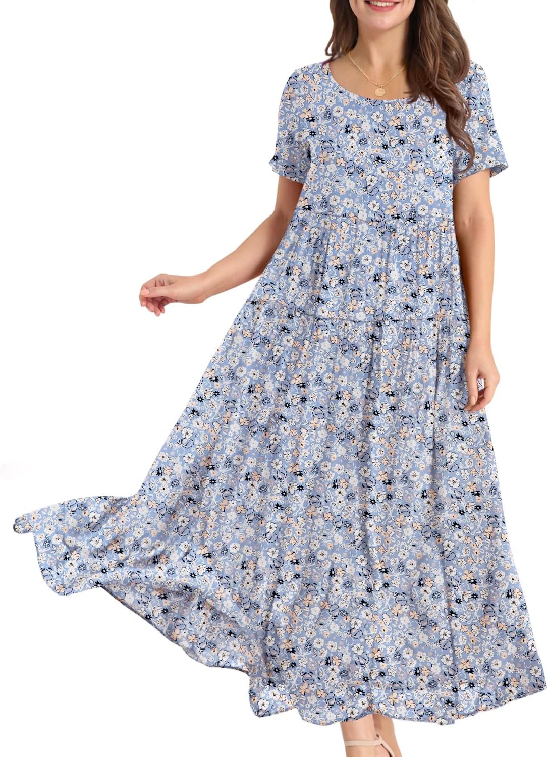 Manufacturer  YESNO Women Casual Loose Bohemian Floral Dress with Pockets Short Sleeve Long Maxi Summer Beach Swing Dress EJF dresses