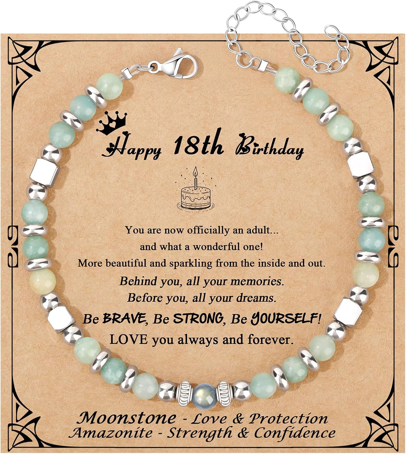 Manufacturer  JoycuFF     Amazonite Moonstone Bracelets, 6 7 8 9 10 11 Year Old 13th 16th 18th 21st 30th 40th 50th 60th Birthday Gifts for Her Women  bracelets