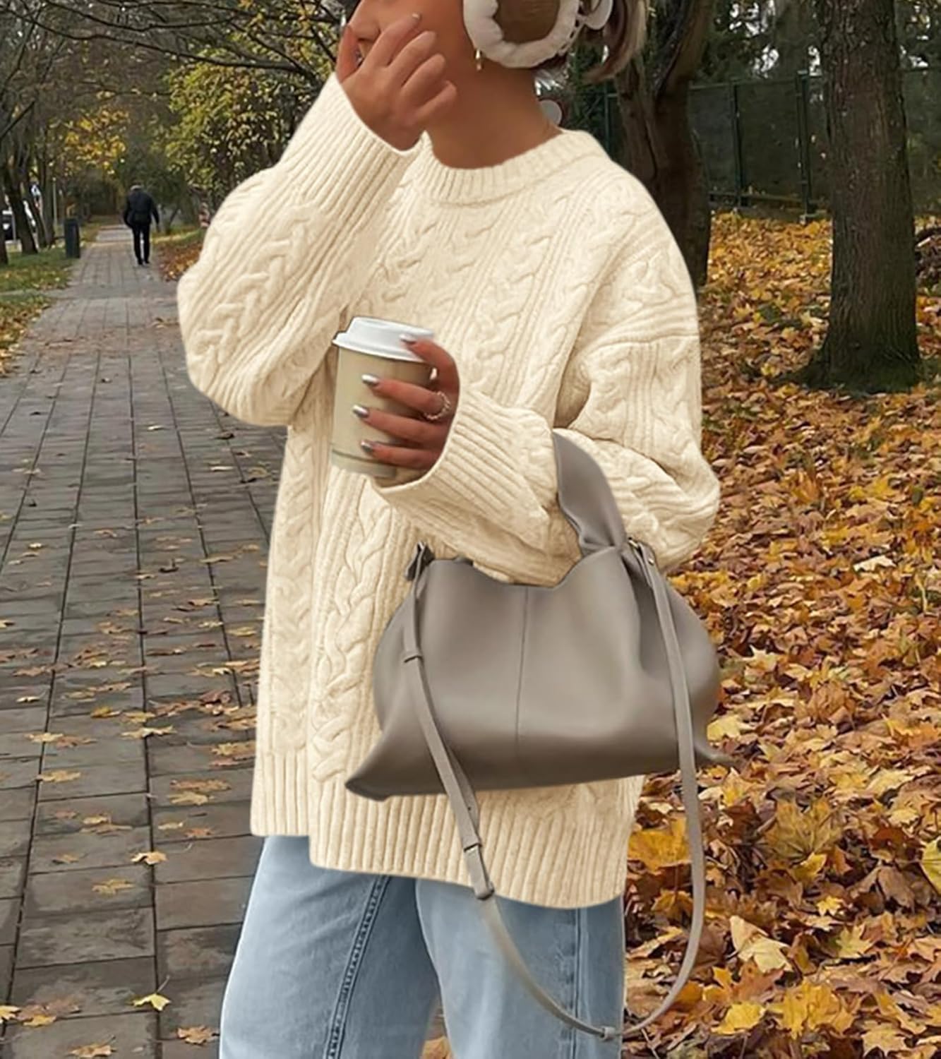 Manufacturer  Okiwam Women's Oversized Sweaters Crewneck Cable Knit Pullover Casual Loose Fall Outfits Fashion Clothes 2025   sweaters