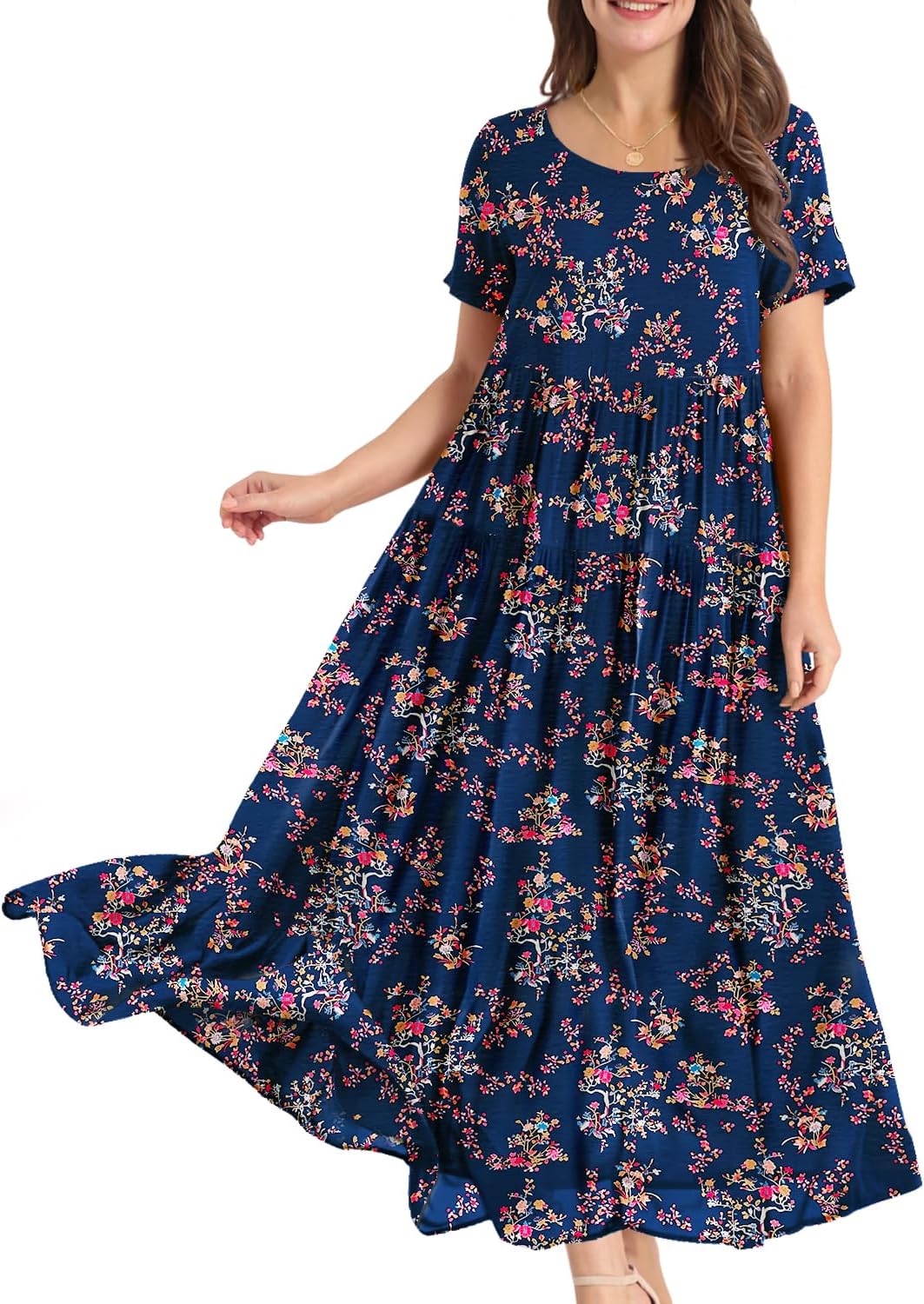 Manufacturer  YESNO Women Casual Loose Bohemian Floral Dress with Pockets Short Sleeve Long Maxi Summer Beach Swing Dress EJF dresses