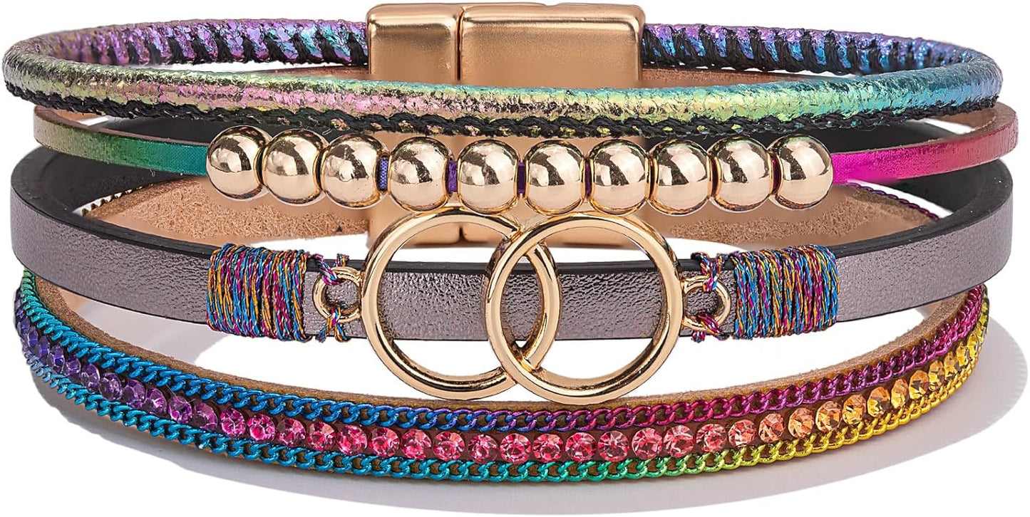 Manufacturer  FANCY SHINY Boho Wrap Bracelets Leather Cuff Bangle Gold Beaded Bracelets for Women Stackable Infinity Bracelets Jewelry Gift Mom with Magnetic Clasp  bracelets