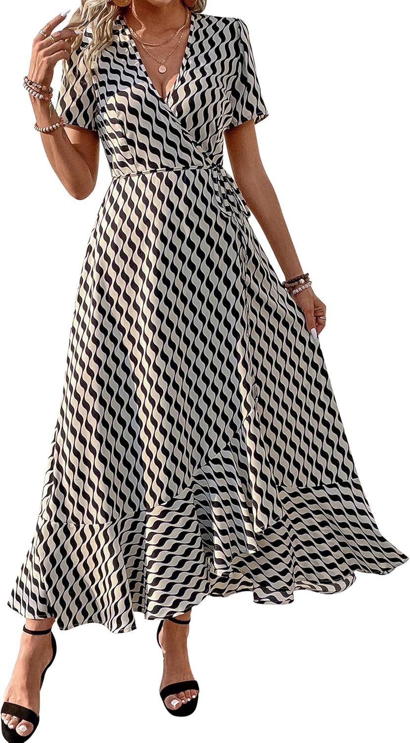 Manufacturer  PRETTYGARDEN Women's Summer Maxi Dress Casual Wrap Floral Boho Short Sleeve V Neck Split Ruffle Beach Long Dresses dresses