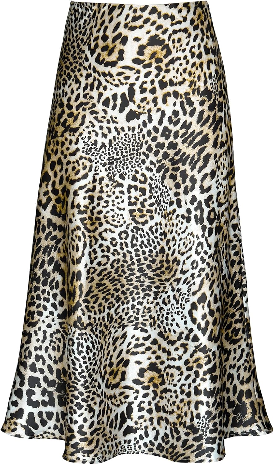 Manufacturer  Women's Satin High Waist Hidden Elasticized Waistband Flared Casual A Line Midi Skirts