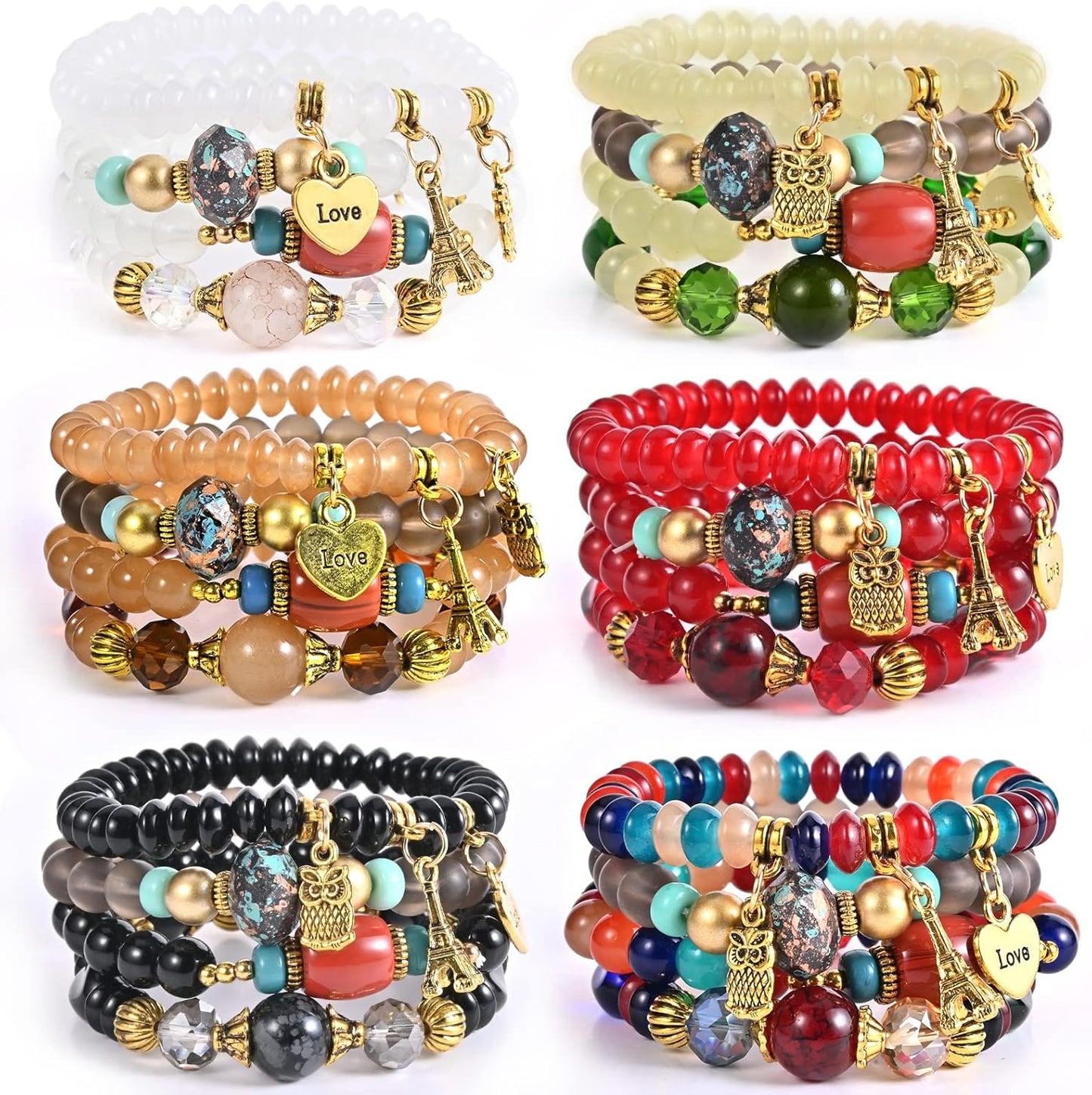 Manufacturer  Bohemian Bracelet Sets for Women - 6 Sets Stackable Stretch Bracelets Multi-color Boho Jewelry for Women Hippie Bracelets Dainty Jewelry  bracelets