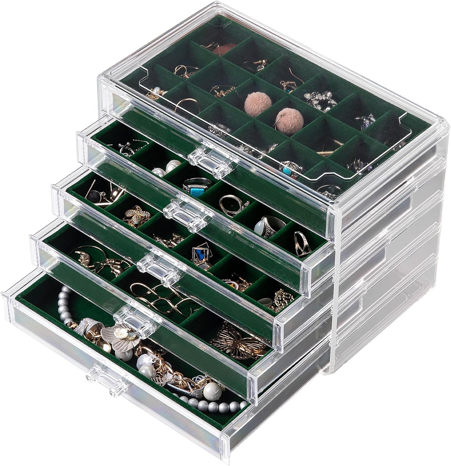 Manufacturer  Frebeauty Acrylic Jewelry Organizer Earring Organizer Box with 5 Drawers Earring Holder Organizer with Velvet Trays Clear Jewelry Box for Women Earring Display for Rings Studs(Beige)   rings