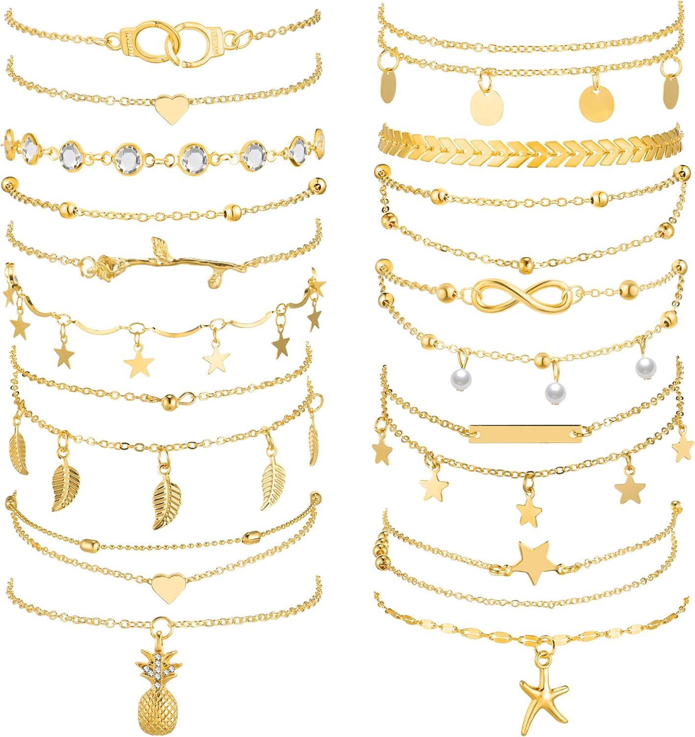 Manufacturer  Hicarer 16 Pieces Ankle Bracelets 14K for Women Anklets Set Boho Beach Anklets Foot Chains Adjustable Foot Hand Jewelry Romantic Gift  bracelets