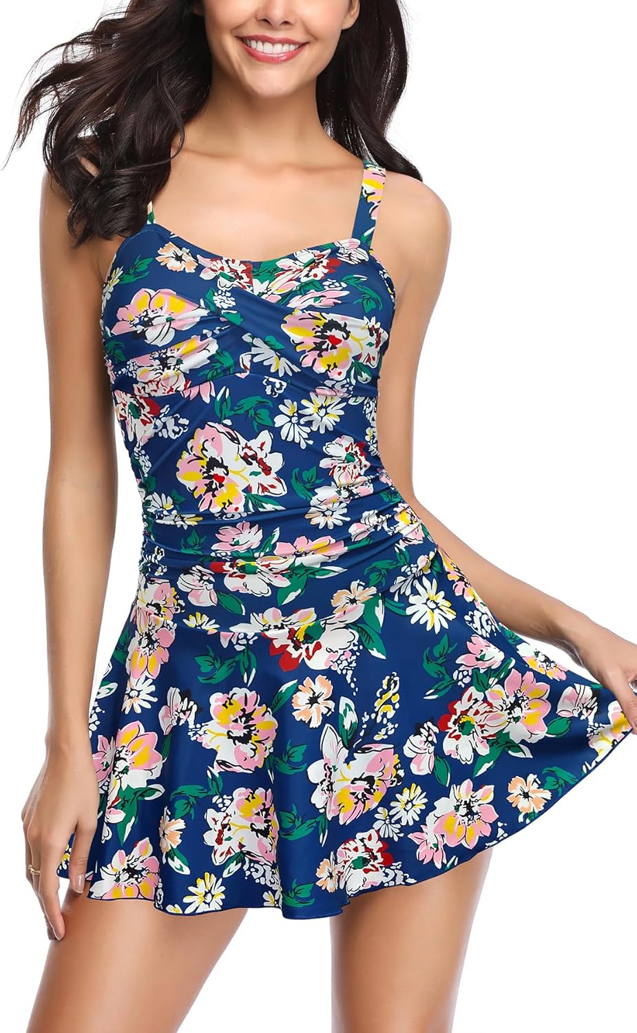 Manufacturer  SHEKINI Women's Crossover Ruched Skirt One Piece Swimdress Swimsuit Bathing Suit  Swimsuit