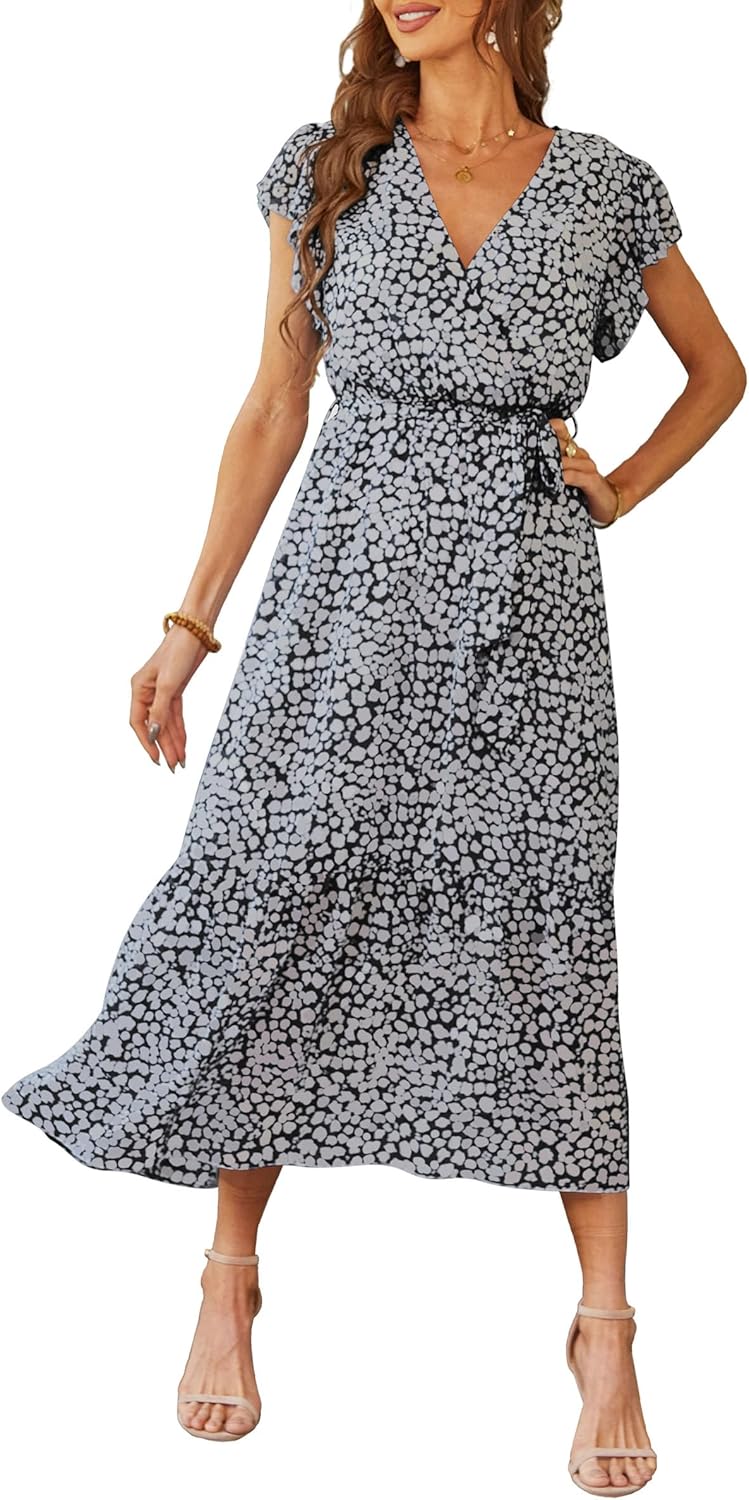 Manufacturer  PRETTYGARDEN Women's Summer Floral Boho Maxi Dress Wrap Short Sleeve V Neck Ruffle A-Line Flowy Wedding Guest Long Dresses dresses