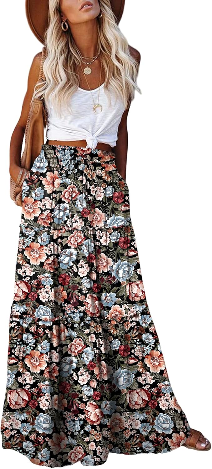 Manufacturer  EARKOHA Womens Casual High Waist Tie Paisley Print Long Maxi Skirt with Pockets skirts