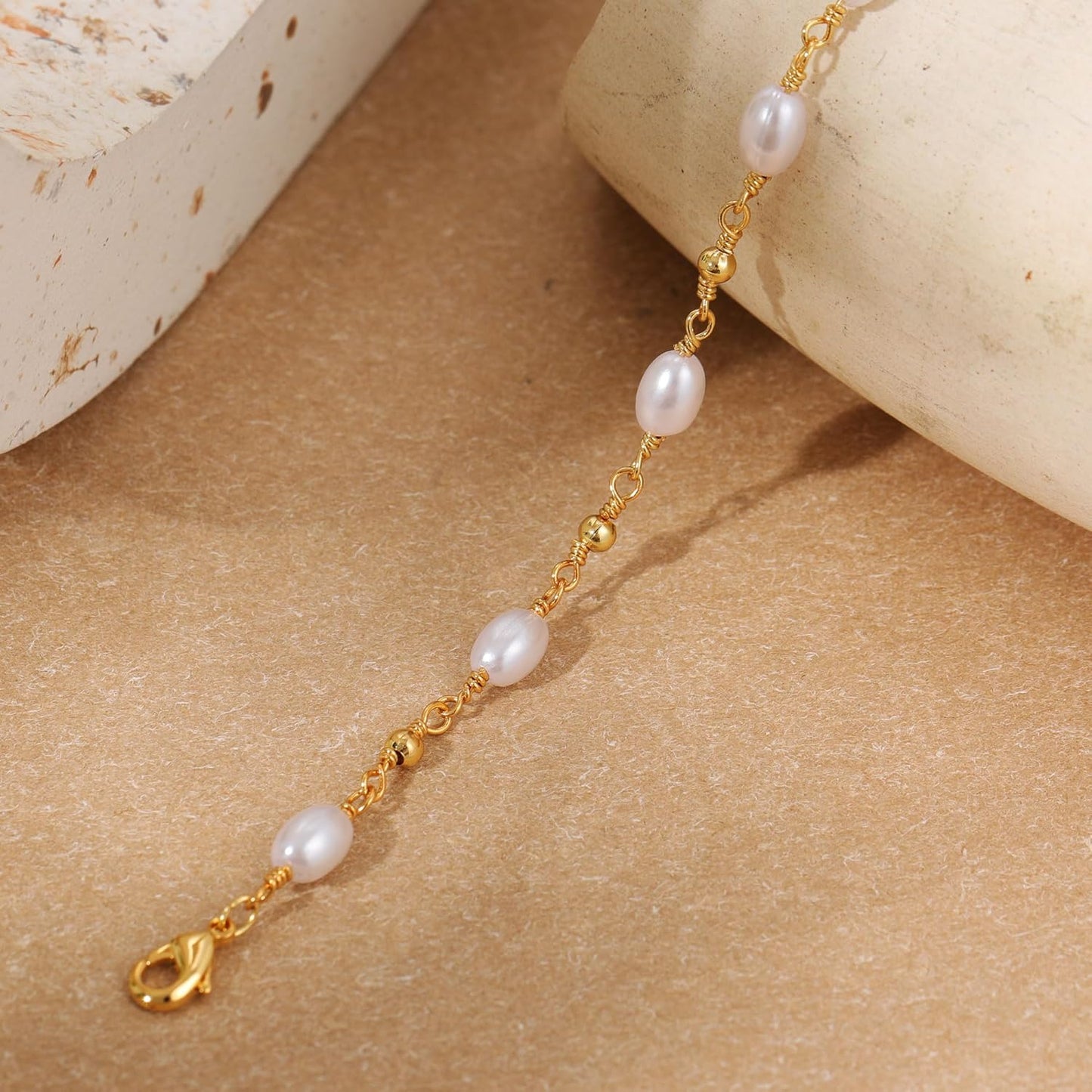 Manufacturer  SLOONG Gold Bracelets for Women Trendy, 14K Real Gold Plated Dainty Stackable Pearl Snake Chain CZ Heart Pendant Bracelets, Layered Waterproof Jewelry Gift for Women Adjustable 6"+2"  bracelets