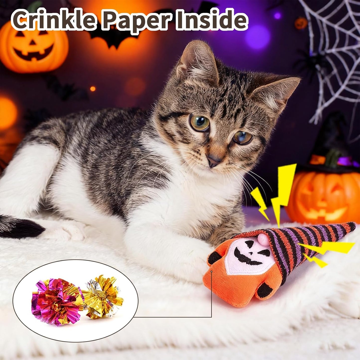 Manufacturer  Retro Shaw Halloween Cat Toys, Crinkle Sound Catnip Kitten Toys for Indoor Cats Kitty, Interactive Cat Nip Chew Kicker Toy for All Pet Breeds 3 Pack    Cat toy