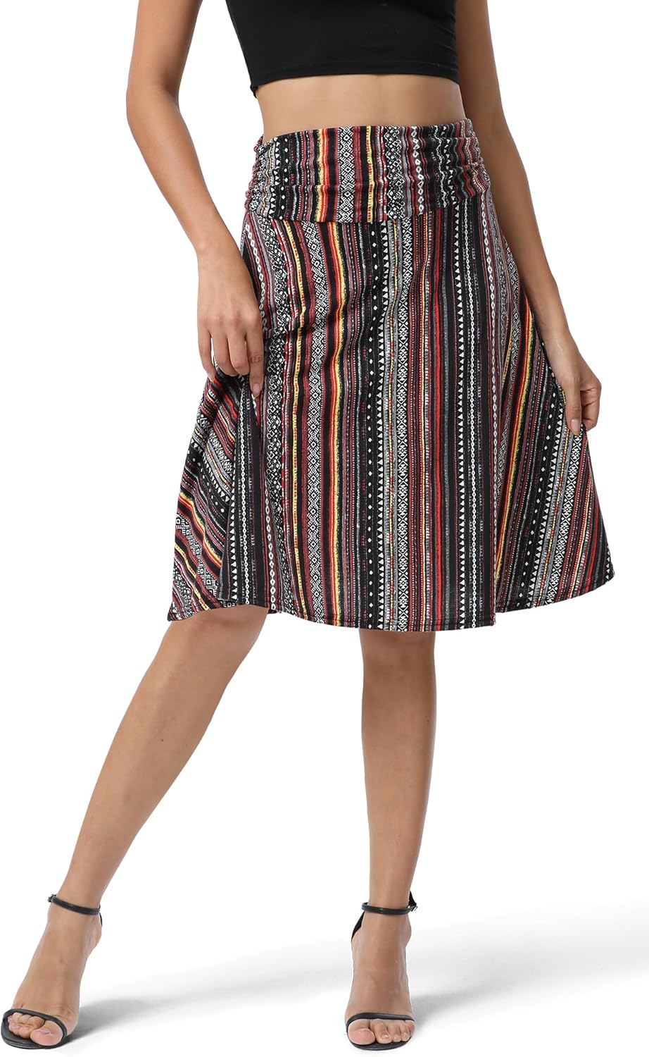 Manufacturer  Urban CoCo Women's Ruched High Waist Knee Length Jersey A-Line Stretchy Flared Casual Skirts