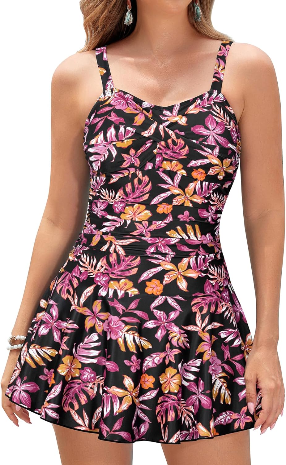 Manufacturer  SHEKINI Women's Crossover Ruched Skirt One Piece Swimdress Swimsuit Bathing Suit  Swimsuit