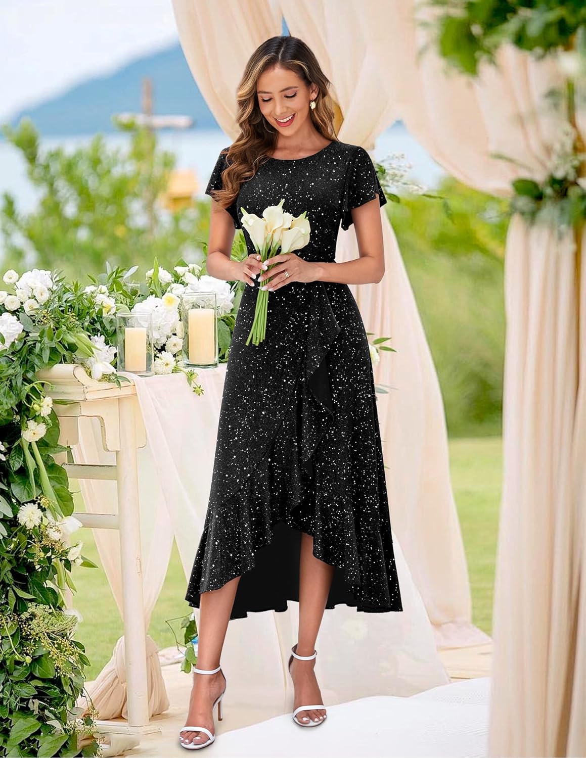 Manufacturer  BeryLove Women Sequin Formal Party Dress Flutter Short Sleeve Wedding Cocktail Long Evening Dress dresses