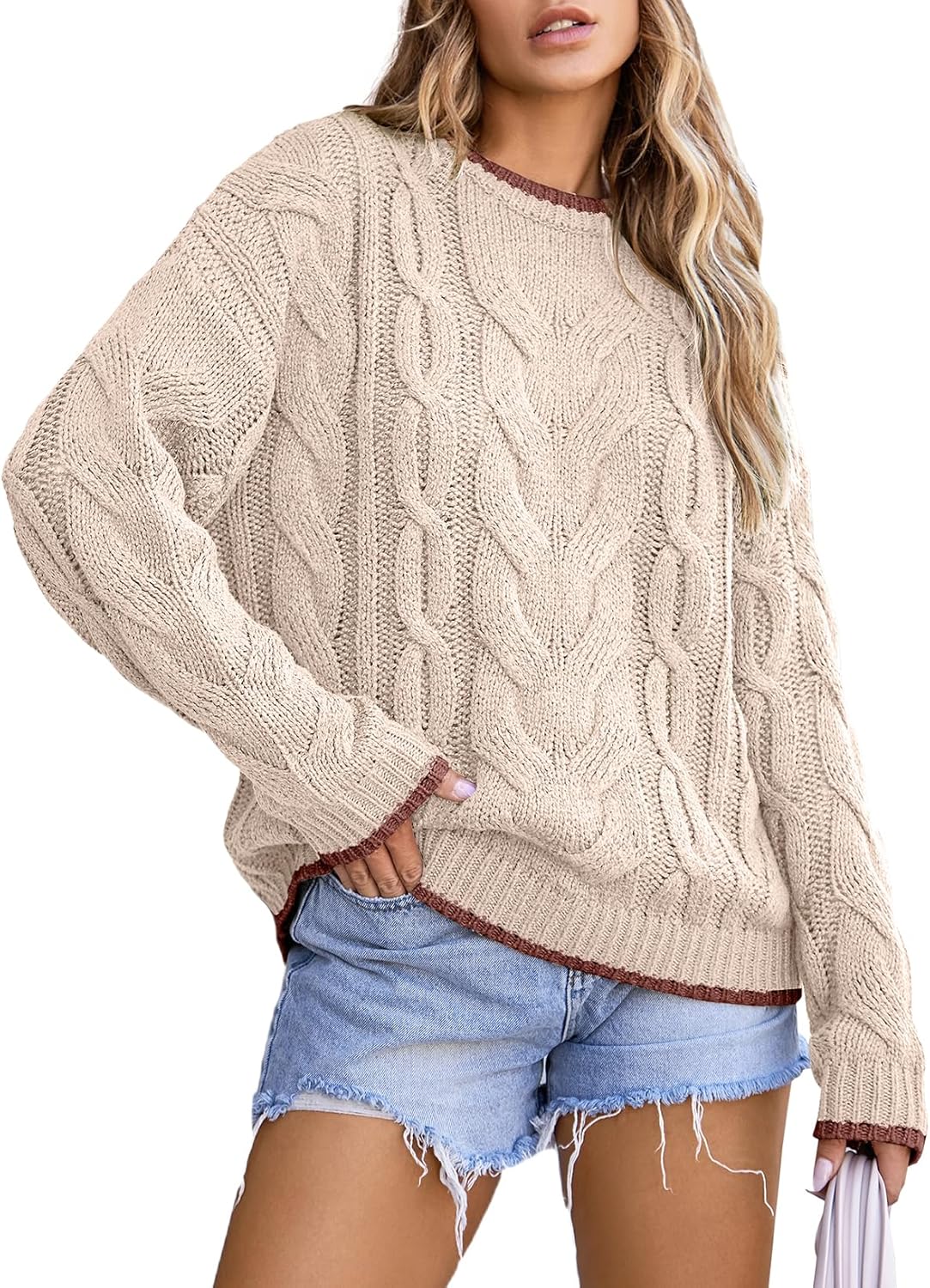 Manufacturer  EVALESS Sweaters for Women Trendy Crewneck Long Sleeve Color Block Sweater Tops Fall  Chunky Cable Knit Pullover Sweaters   sweaters