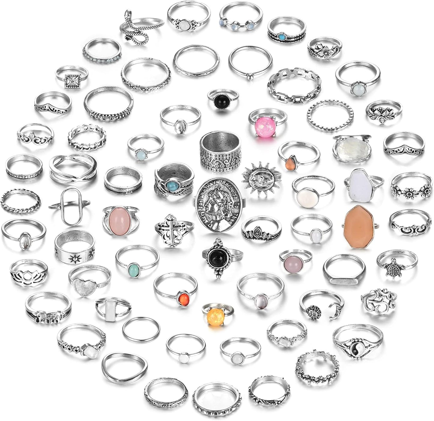 Manufacturer  Subiceto 70 Pcs Vintage Crystal Ring Set Silver Knuckle Rings for Women Bohemian Stackable Joint Rings Retro Boho Stacking Joint Finger Rings Pack   rings