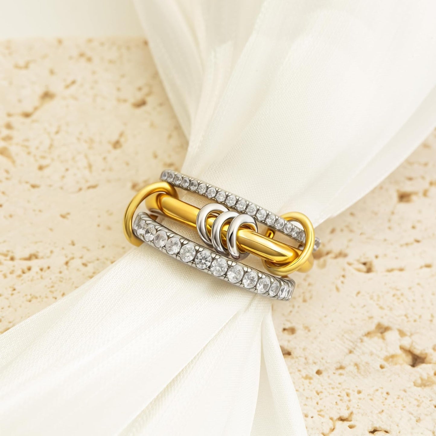 Manufacturer  Gold Stackable Rings for Women Non Tarnish, 18k Gold Plated Cubic Zirconia Rings, Silver Gold Multi Ring Mixed Metals Stack Rings Set   rings