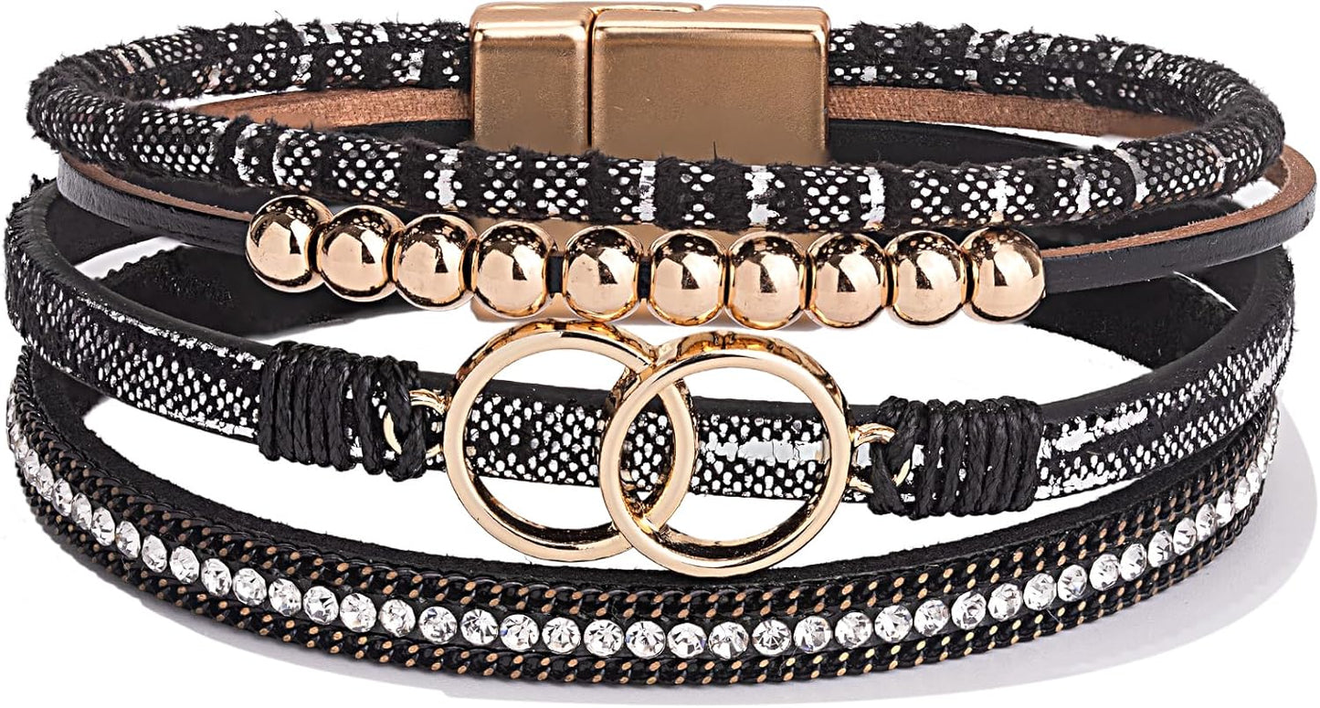 Manufacturer  FANCY SHINY Boho Wrap Bracelets Leather Cuff Bangle Gold Beaded Bracelets for Women Stackable Infinity Bracelets Jewelry Gift Mom with Magnetic Clasp  bracelets