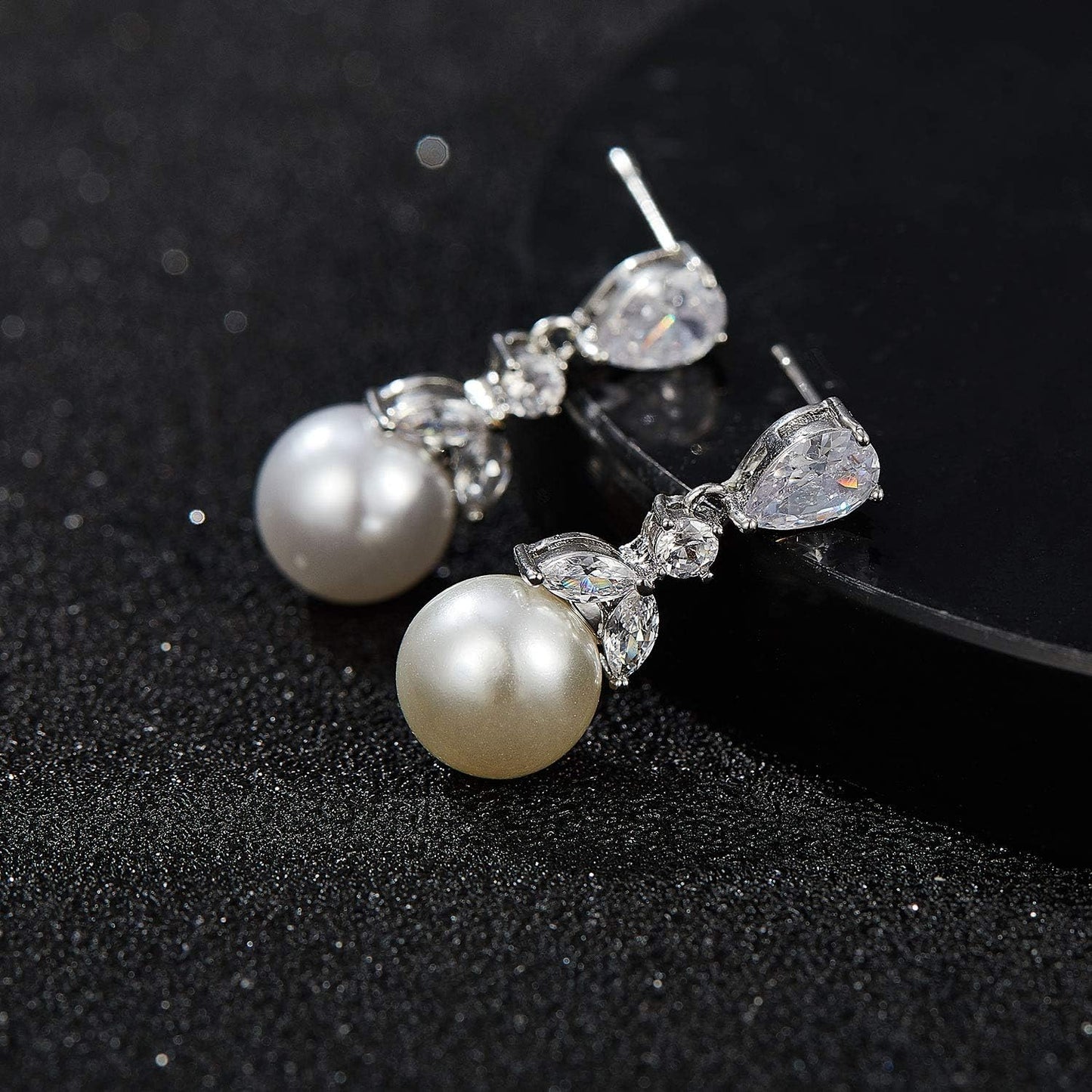 Manufacturer  SWEETV Cubic Zirconia Pearl Drop Wedding Earrings for Brides, Ivory Bridal Pearl Earrings for Bridesmaid Jewelry Gift  earring