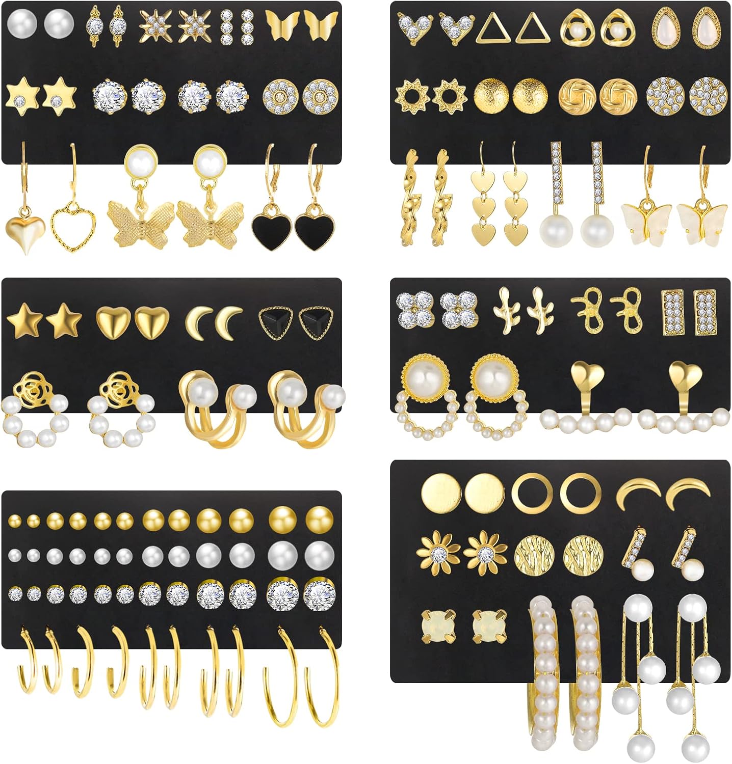 Manufacturer  68 Pairs Gold Stud Earrings for Women Multipack, Hypoallergenic Assorted Earring Set Multiple Piercings, Cubic Zirconia Pearl Butterfly Stud Hoop Earring Pack  earring