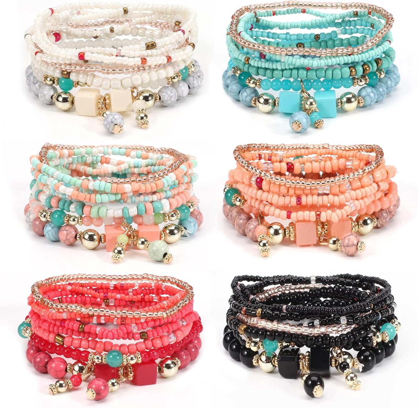 Manufacturer  Bohemian Boho Stackable Bracelets for Women Set, Girls Stretch Multilayer Stack Beads Colorful Beaded Charm Bracelets Girl Handmade Jewelry  bracelets