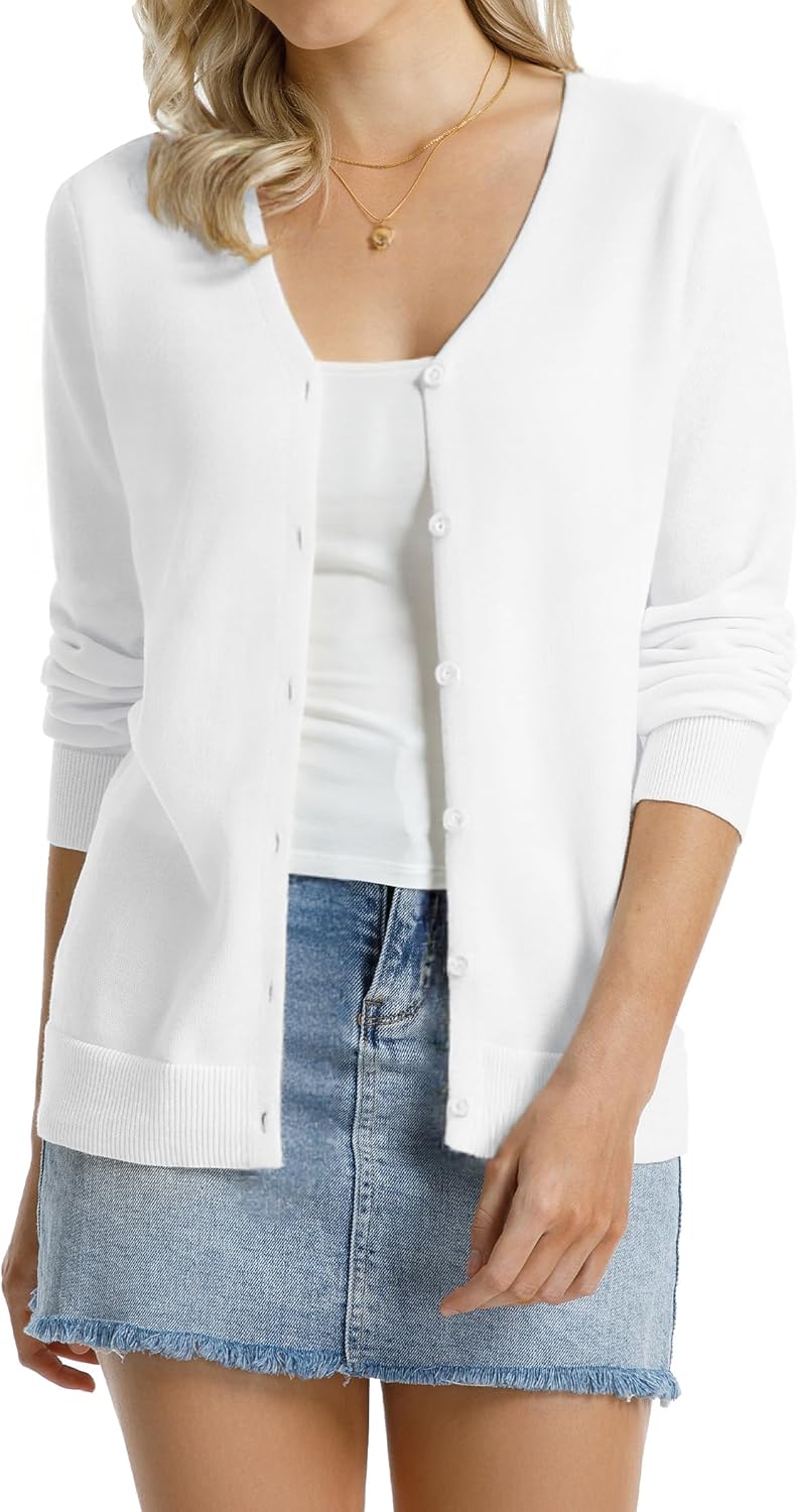 Manufacturer  QUALFORT Women's 100% Cotton Lightweight Cardigans Long Sleeve Knitted Button Down Sweater   sweaters