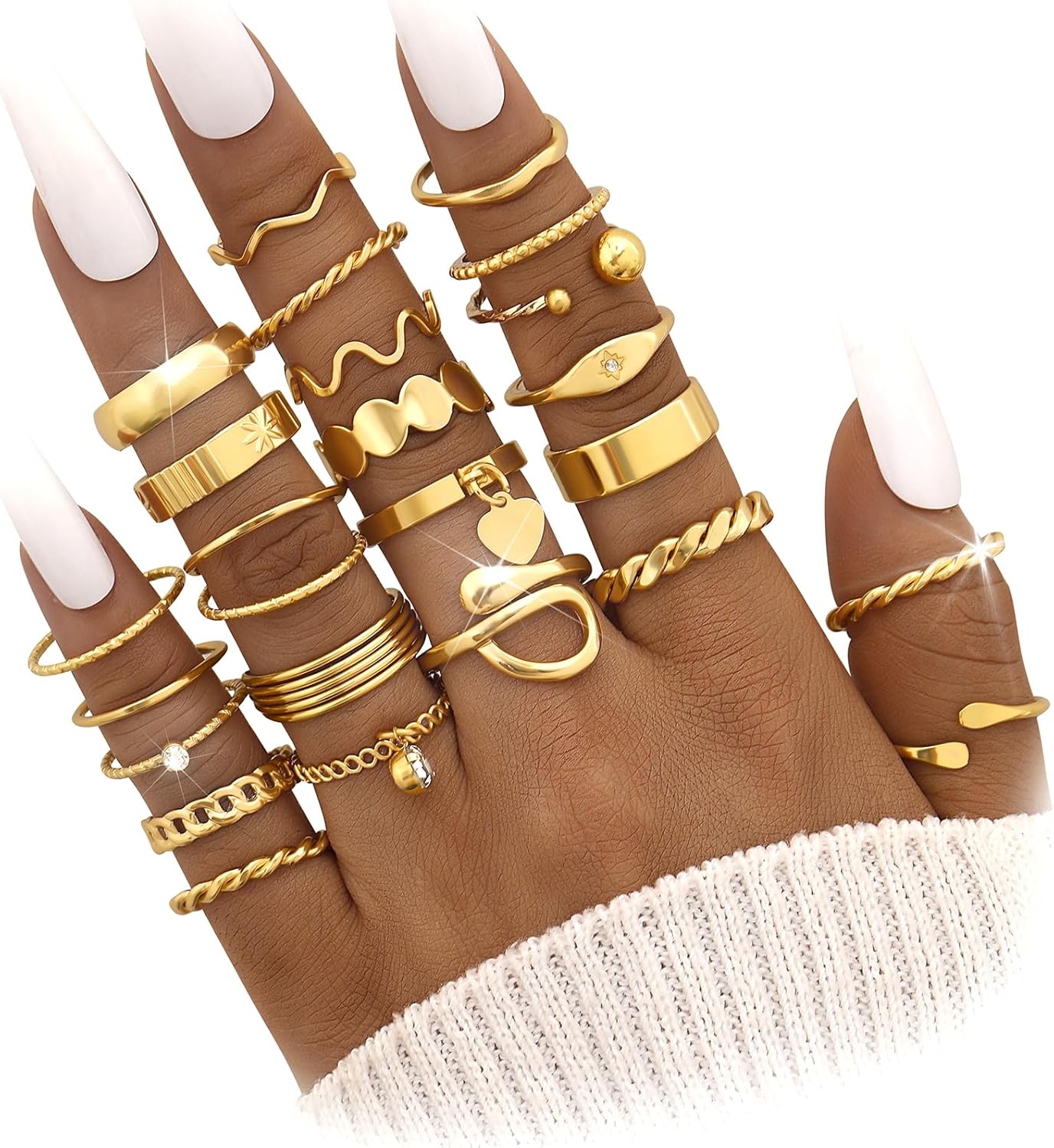 Manufacturer  FAXHION 60 Pcs Gold Stackable Rings for Women, Knuckle Rings Chunky Gold Ring Set Dainty Stacking Cute Rings, Multiple Sizes Cute Jewelry Set Gift   rings