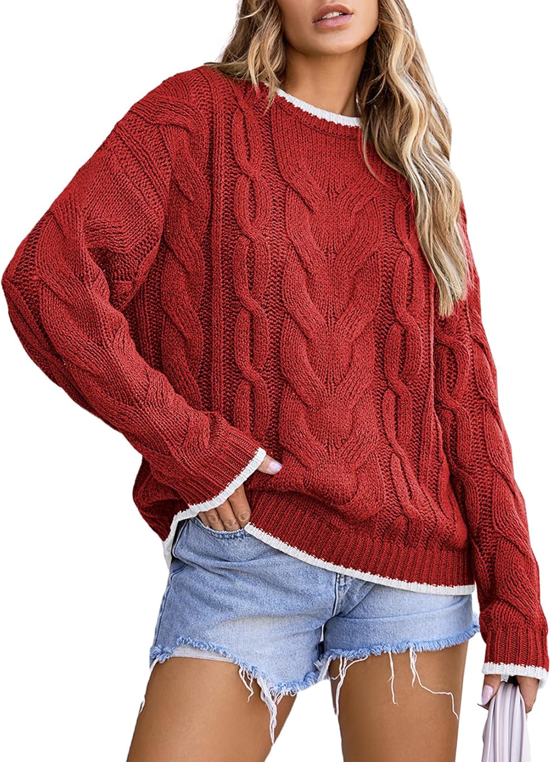 Manufacturer  EVALESS Sweaters for Women Trendy Crewneck Long Sleeve Color Block Sweater Tops Fall  Chunky Cable Knit Pullover Sweaters   sweaters