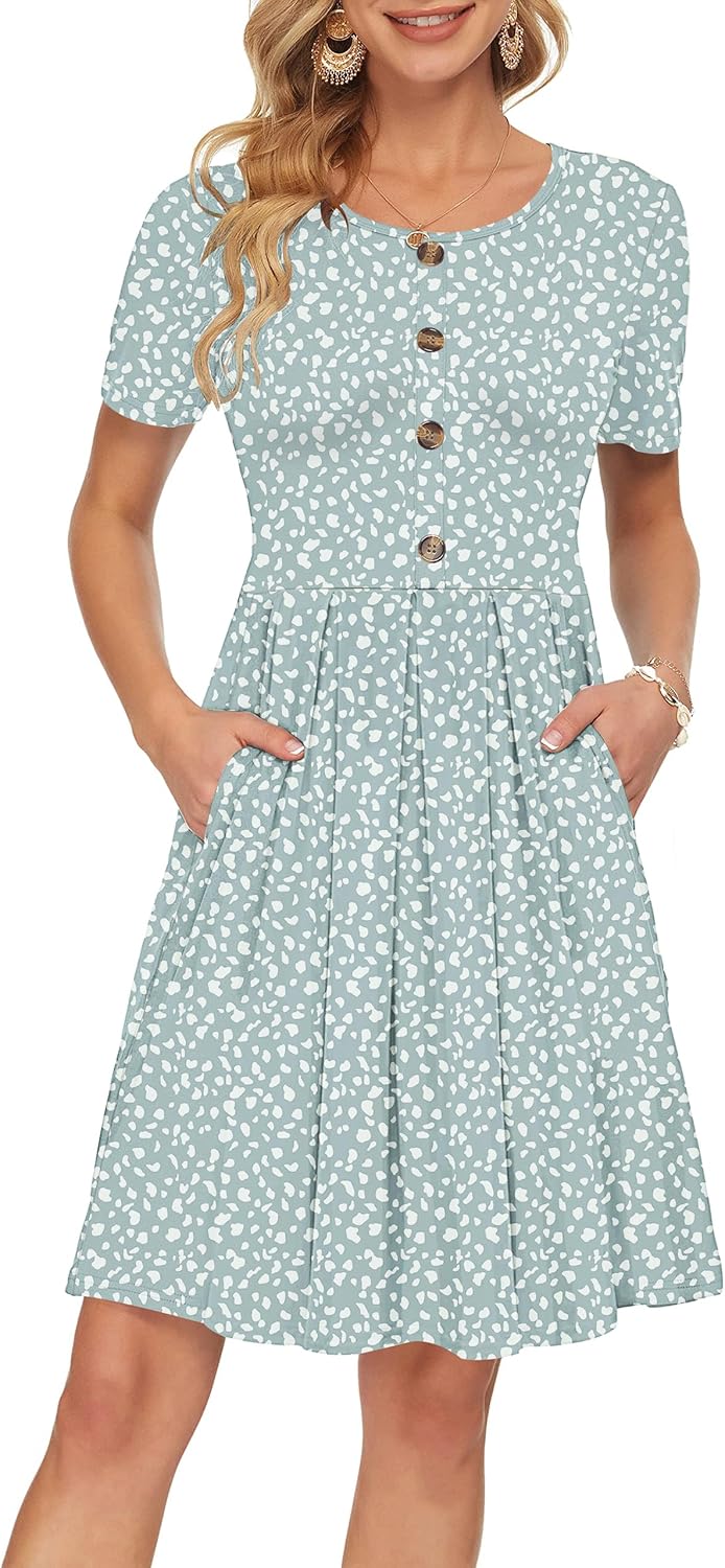 Manufacturer  AUSELILY Women's Short Sleeve Summer Dress Pleated Button Down Knee Length Dresses with Pockets New dresses