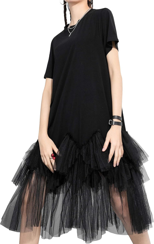 Manufacturer  ellazhu Women's Casual Short Sleeve Crew Neck Tutu Tulle Dress with an Oversized Fit GY2266 dresses