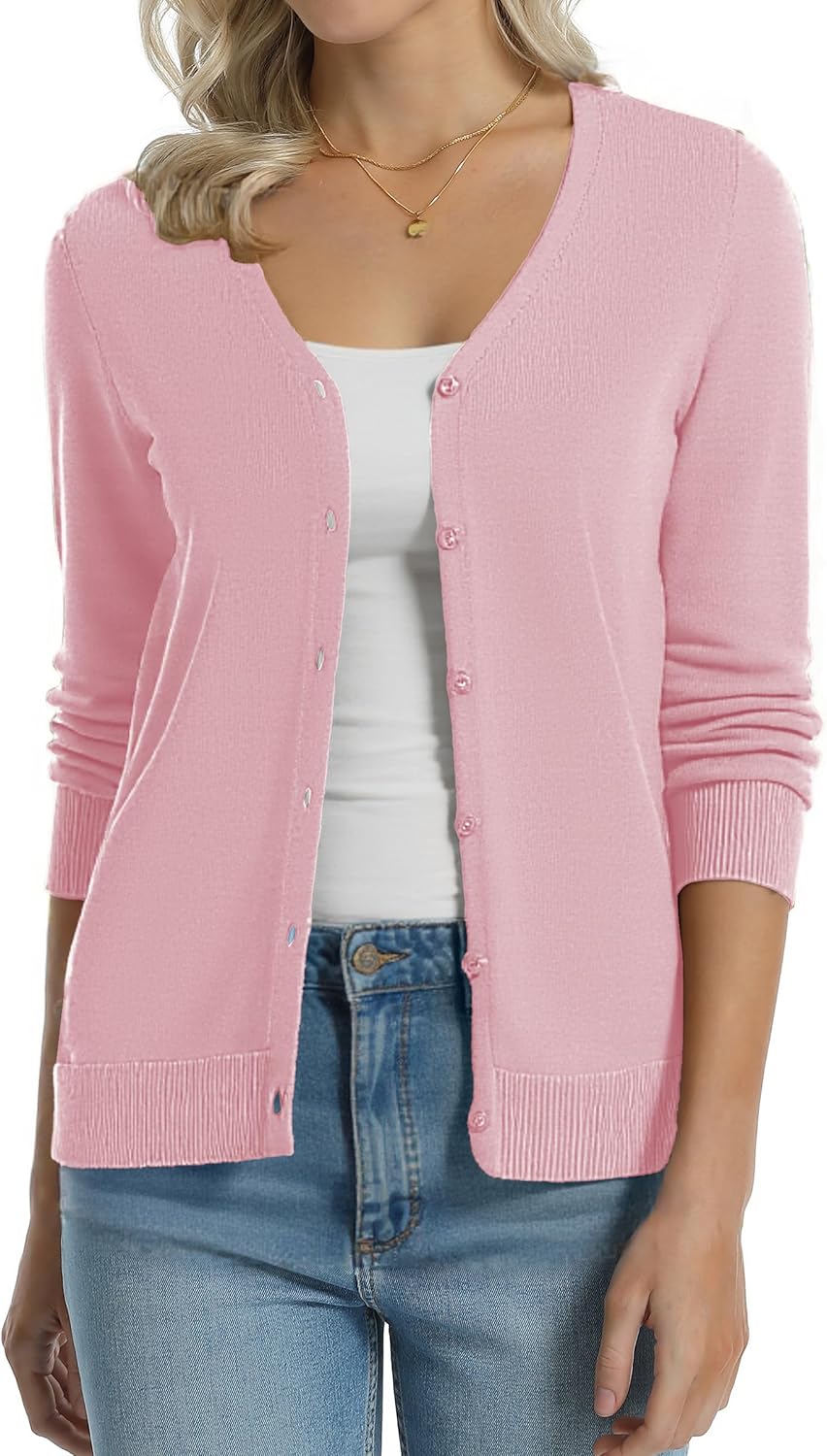 Manufacturer  QUALFORT Women's 100% Cotton Lightweight Cardigans Long Sleeve Knitted Button Down Sweater   sweaters