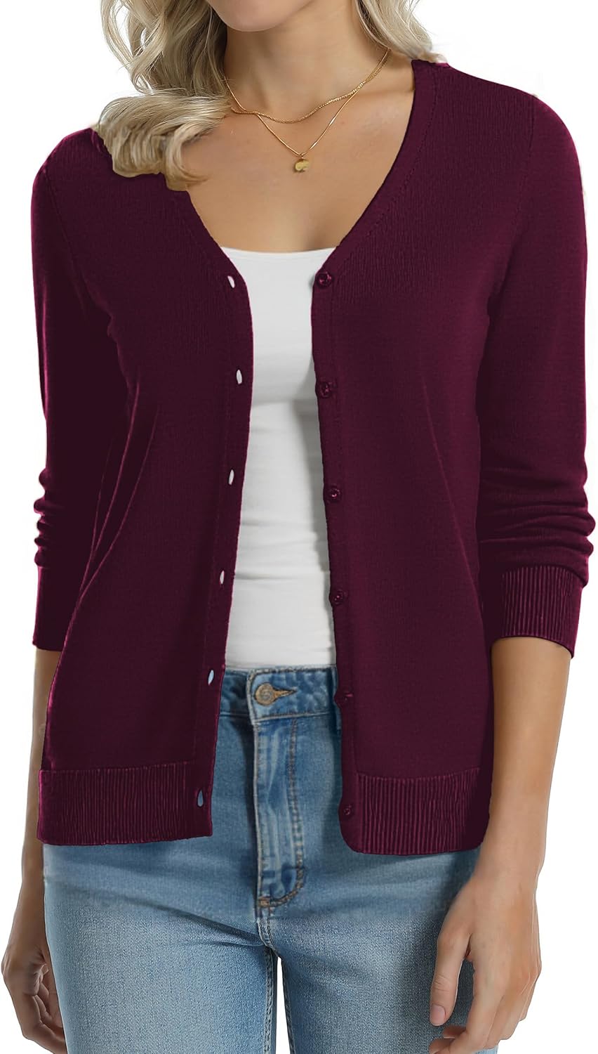 Manufacturer  QUALFORT Women's 100% Cotton Lightweight Cardigans Long Sleeve Knitted Button Down Sweater   sweaters