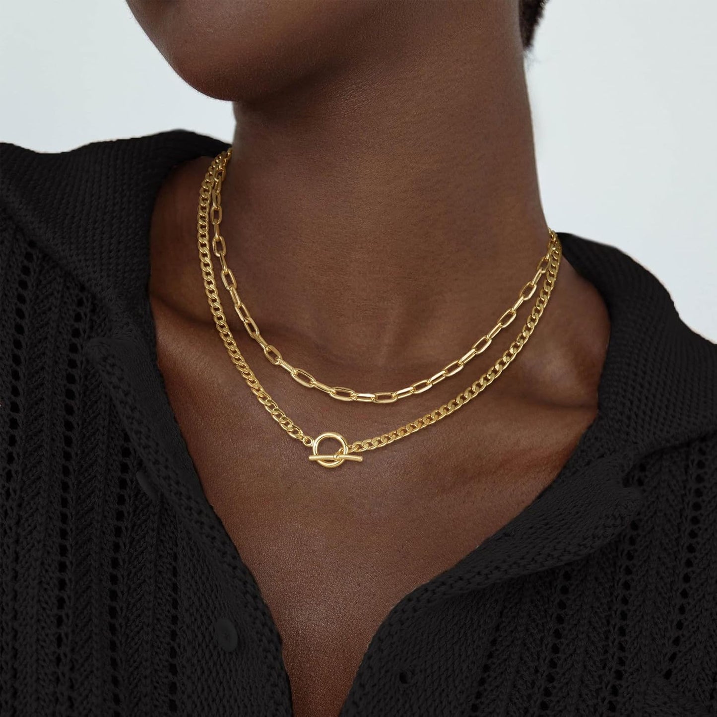 Manufacturer  CHESKY Gold Layered Necklaces for Women, 14K Dainty Gold Chain Necklace Women Trendy Cuban Link Paperclip Chain Toggle Clasp Necklace Fashion Chunky Jewelry for Women  Necklace