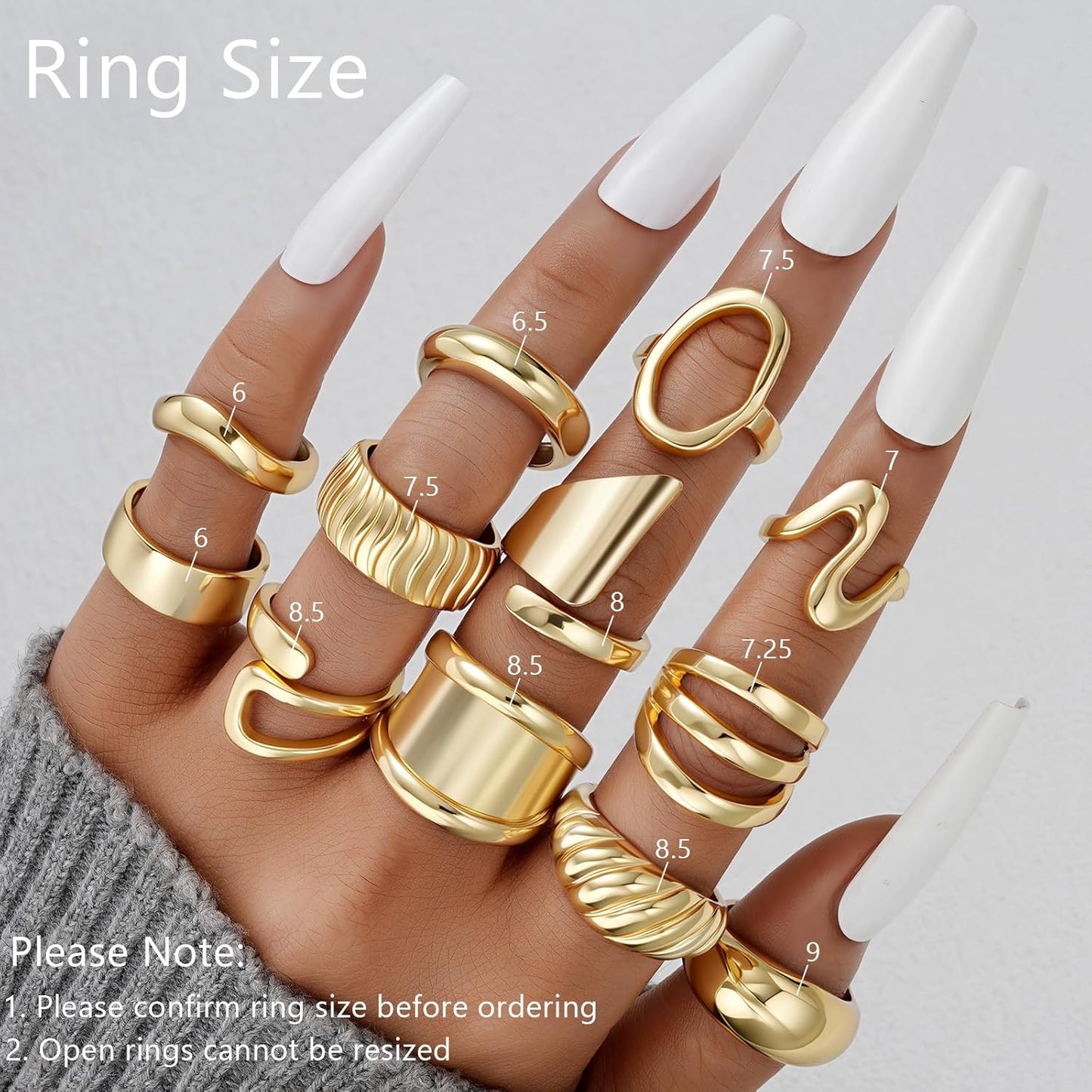Manufacturer  12 PCS Chunky Gold Stackable Rings for Women Non Tarnish, 18K Gold Plated Statement Open Stacking Rings, Knuckle Band Ring Set   rings