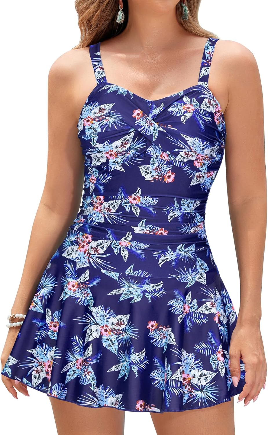 Manufacturer  SHEKINI Women's Crossover Ruched Skirt One Piece Swimdress Swimsuit Bathing Suit  Swimsuit