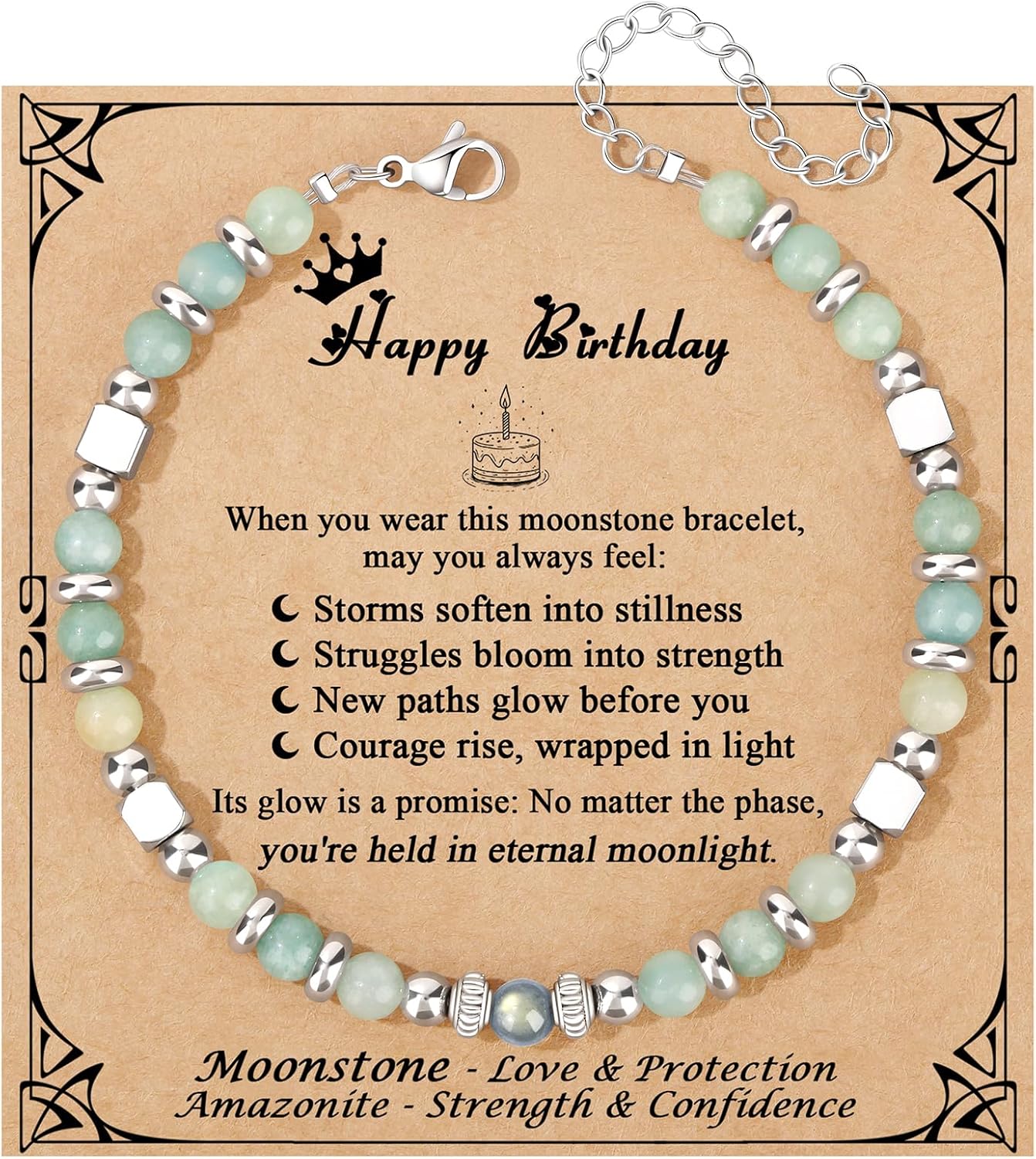 Manufacturer  JoycuFF     Amazonite Moonstone Bracelets, 6 7 8 9 10 11 Year Old 13th 16th 18th 21st 30th 40th 50th 60th Birthday Gifts for Her Women  bracelets