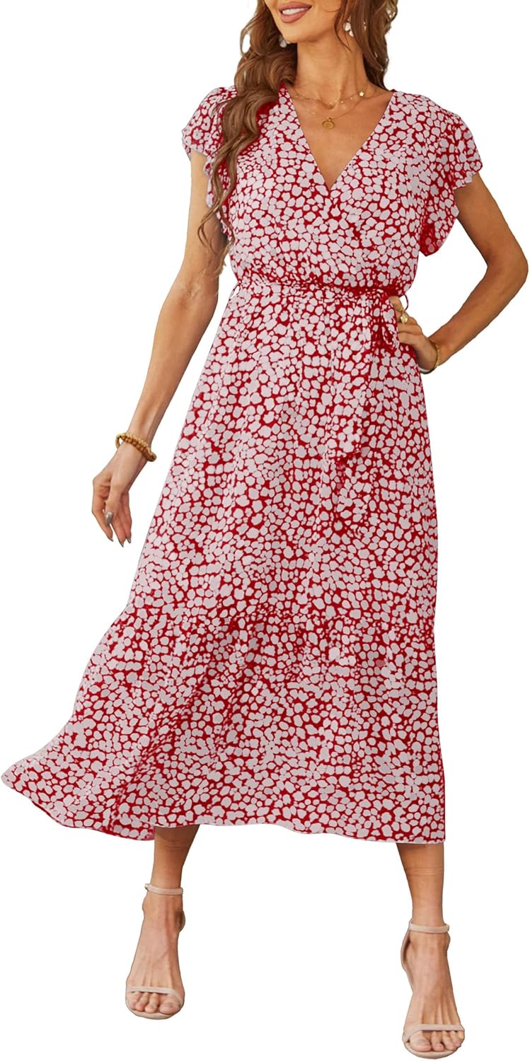 Manufacturer  PRETTYGARDEN Women's Summer Floral Boho Maxi Dress Wrap Short Sleeve V Neck Ruffle A-Line Flowy Wedding Guest Long Dresses dresses