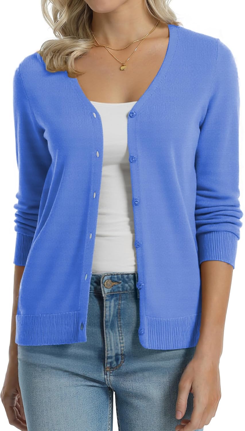 Manufacturer  QUALFORT Women's 100% Cotton Lightweight Cardigans Long Sleeve Knitted Button Down Sweater   sweaters