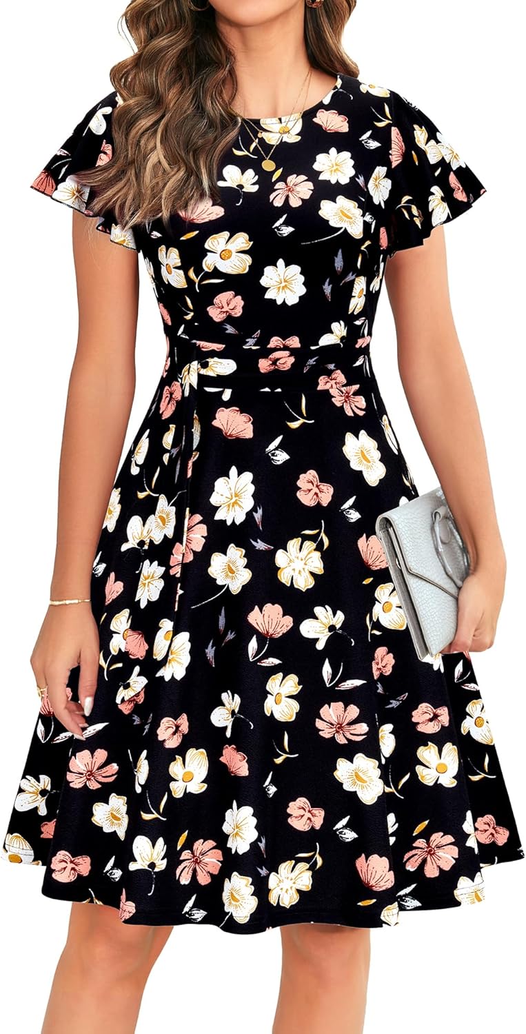 Manufacturer  OWIN Womens  Elegant Ruffle Sleeve Flared A Line Swing Casual Party Cocktail Dresses dresses