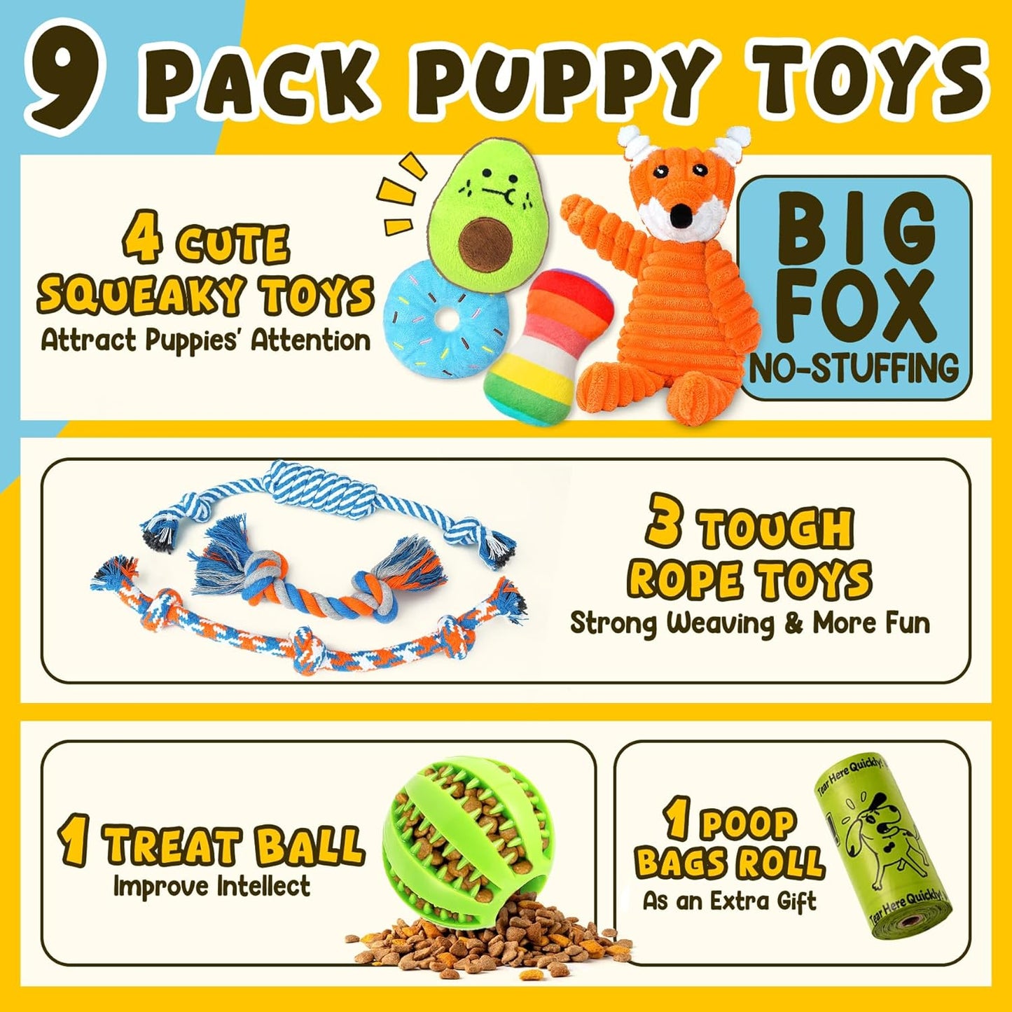 Manufacturer   Zeaxuie 9 Pack Luxury Puppy Toys for Teething Small Dogs, Puppy Chew Toys with Cute Squeaky Dog Toys, Ball and More Rope Dog Chew Toys    Dog toy