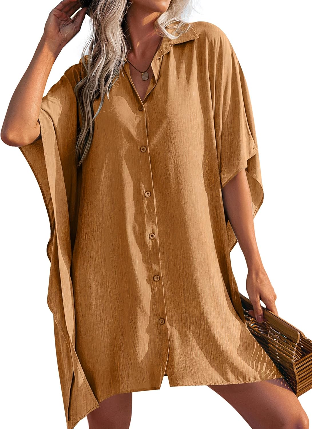 Manufacturer  Ekouaer Women's Swimsuit Cover Up 3/4 Sleeve Beachwear Bikini Coverups Button Down Oversized Cover Up Shirt S-3XL  Swimsuit