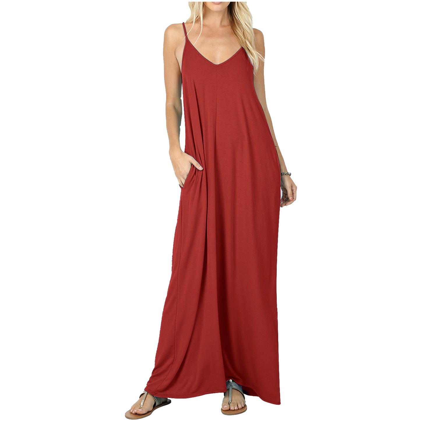 Summer new solid color pocket sling vest dress, spot women's clothing