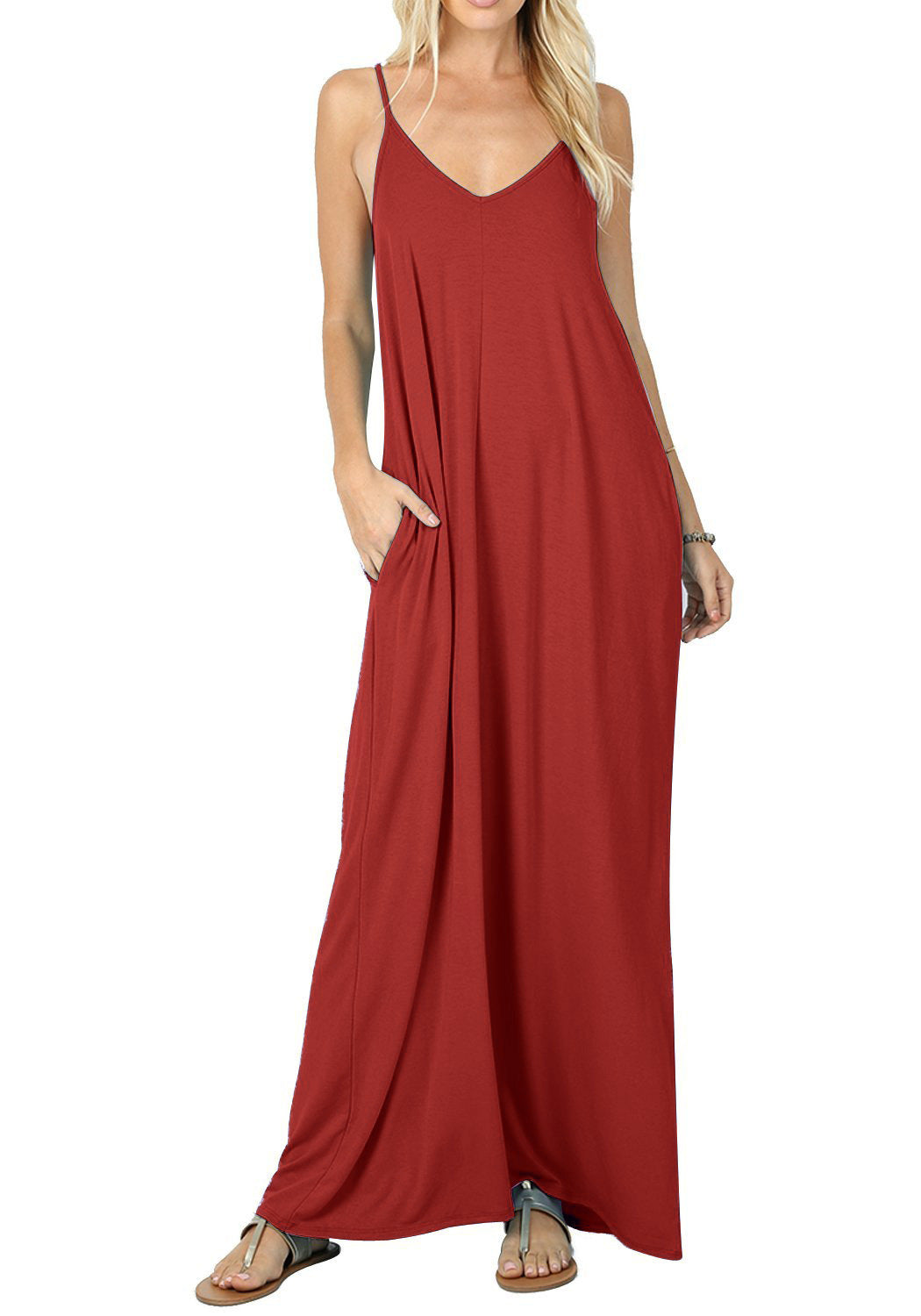 Summer new solid color pocket sling vest dress, spot women's clothing