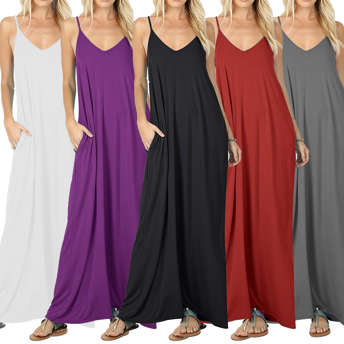 Summer new solid color pocket sling vest dress, spot women's clothing
