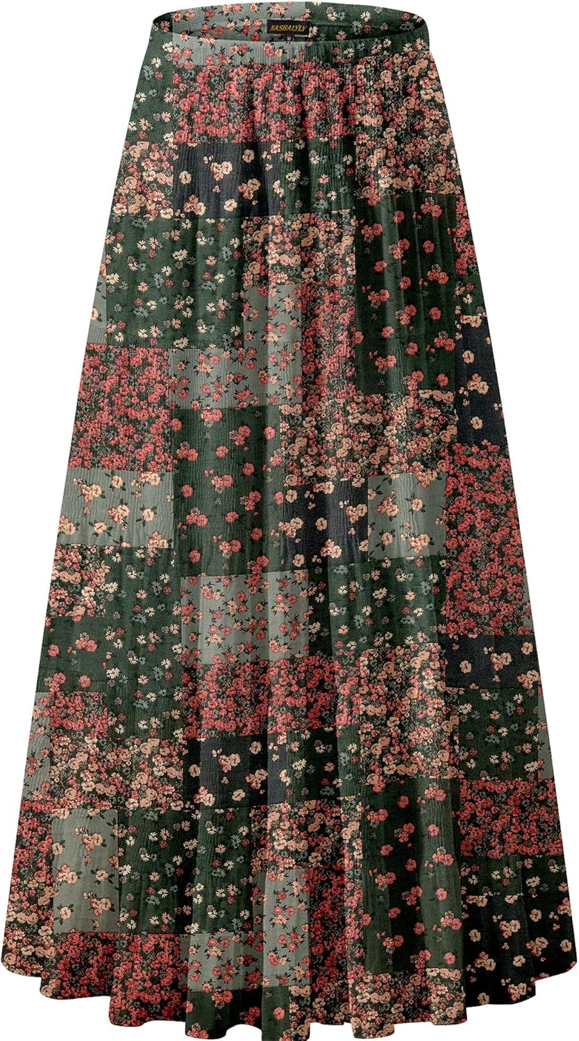 Manufacturer  NASHALYLY Women's Chiffon Elastic High Waist Pleated A-Line Flared Maxi Skirts