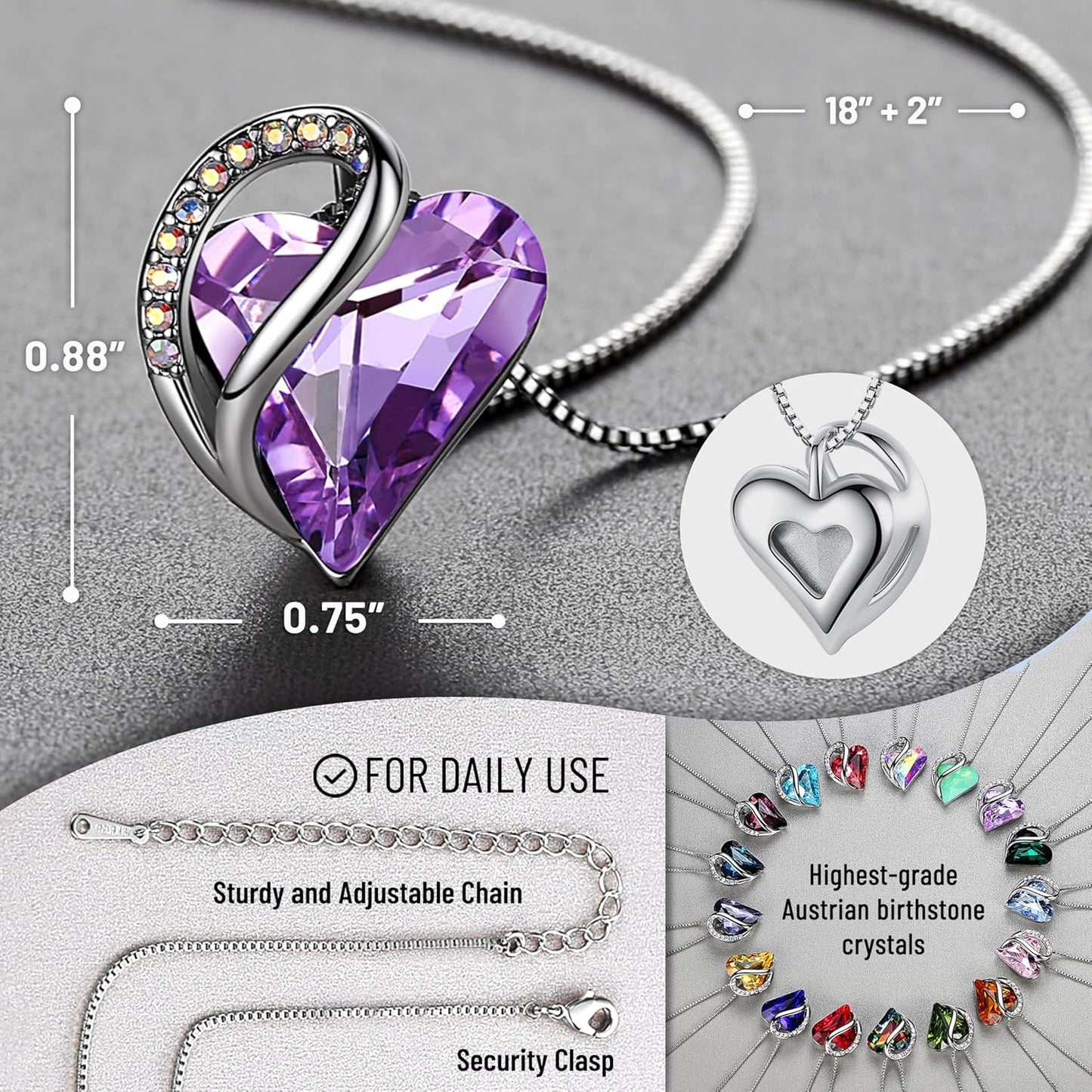 Manufacturer  Necklaces for Women, Infinity Love Birthstone Heart Crystal Pendant, Birthday Jewelry Gifts for Her, Mom, and Wife, Silver Plated, 18 plus 2 inch Adjustable Chain  Necklace