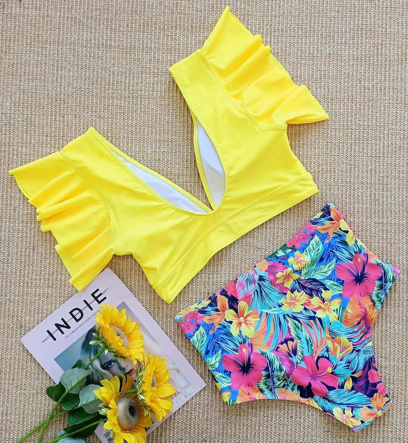 Manufacturer  SPORLIKE Women Ruffle High Waist Swimsuit Two Pieces Push Up Tropical Print Bikini  Swimsuit