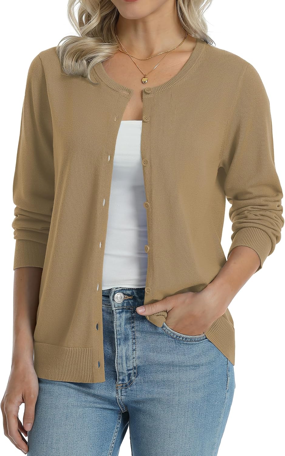 Manufacturer  QUALFORT Women's 100% Cotton Lightweight Cardigans Long Sleeve Knitted Button Down Sweater   sweaters